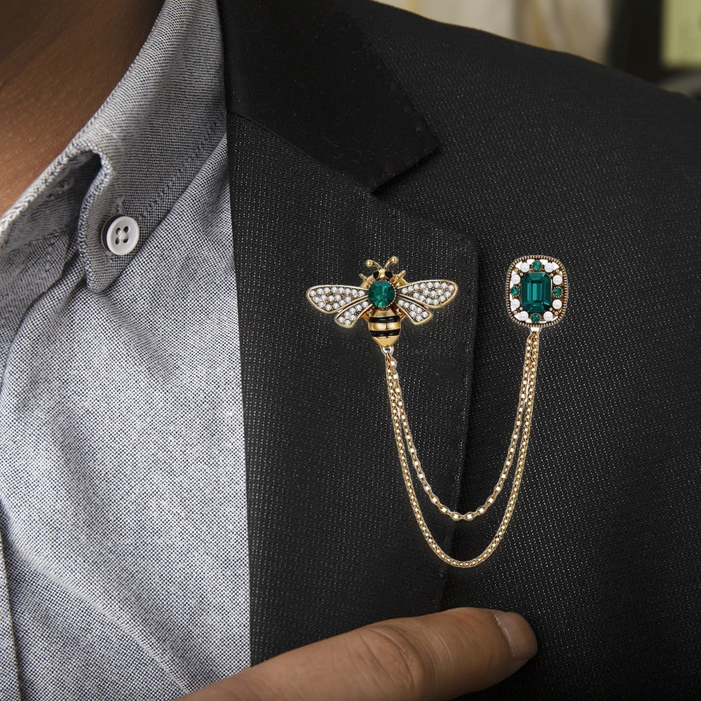 Retro Bee Crystal Tassel Brooches Luxury Insect Pins Set for Women Men Dress Sweater Suit Accessories Gifts
