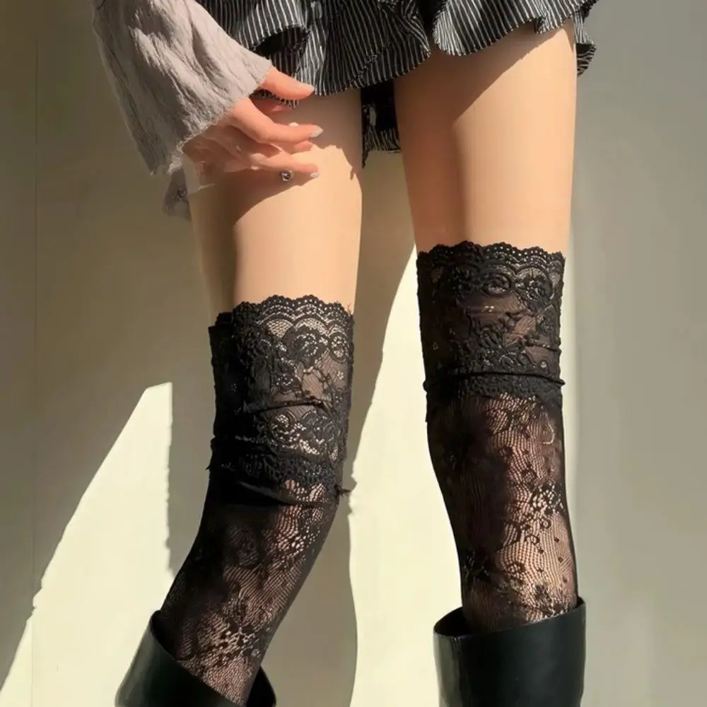 Korean Solid Color Sexy Lace High Stockings Women Thigh High Over The Knee Stockings Ladies Lolita Fishnet Thigh High Stockings