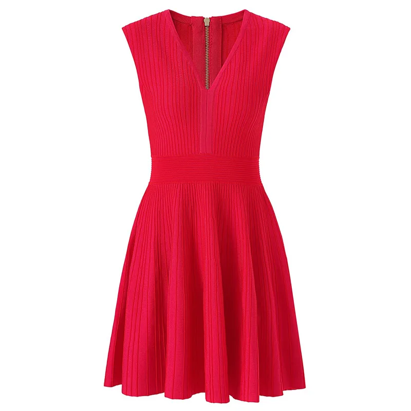 New Colorblock Women Bandage Dress Elegant V-Neck Sleeveless A-Line Dresses